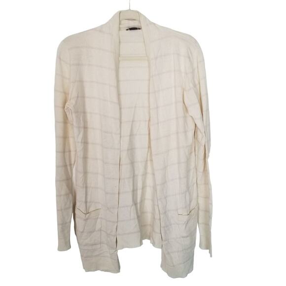 Theory Womens Cashmere Blend Cardigan Striped Open Quiet Luxury Preppy Size M - Picture 1 of 8